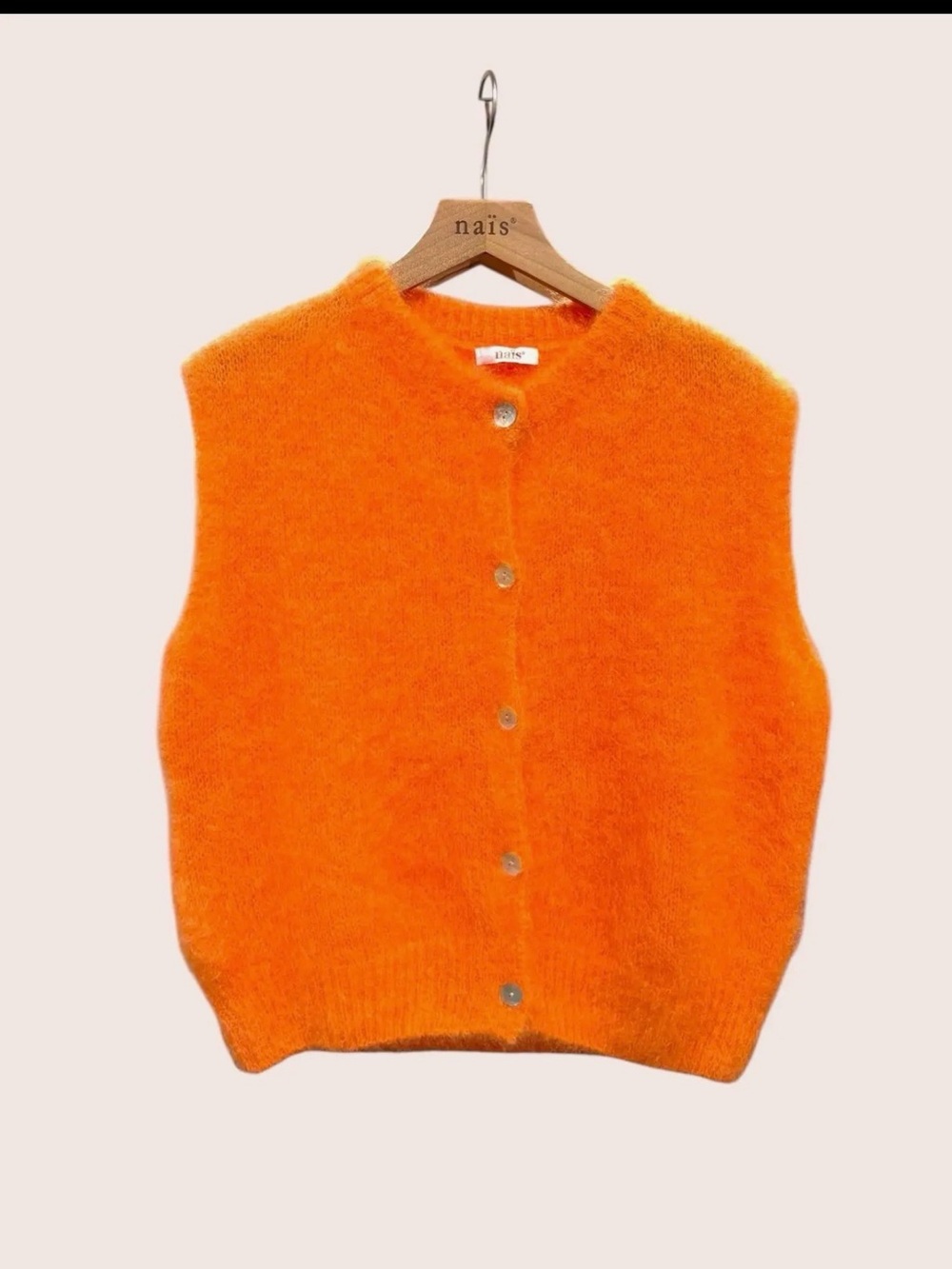 Nais Paris Bright Orange Fuzzy Button Vest